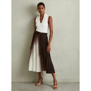 REISS EMILIANA Pleated Crepe Ombre Midi Skirt